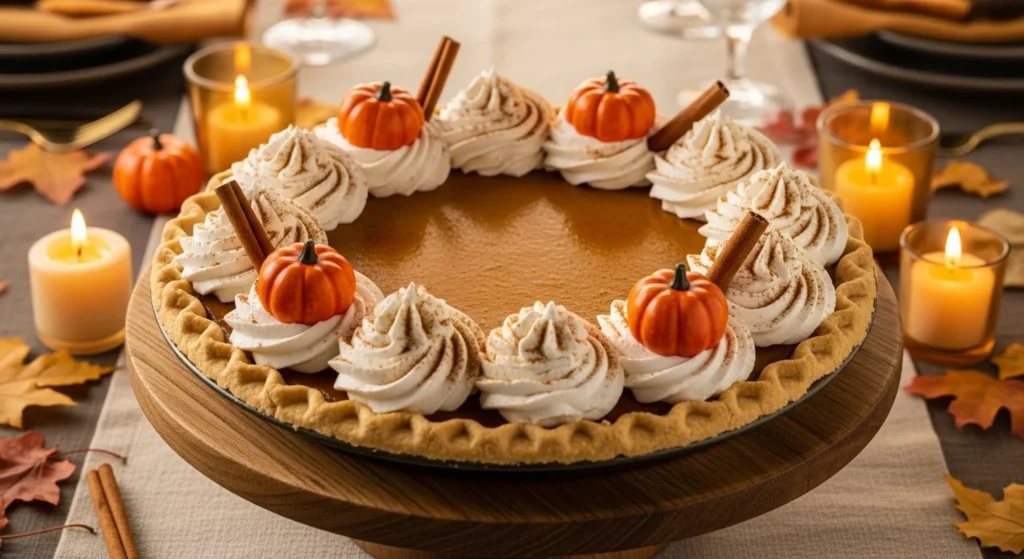 Classic Pumpkin Pie with Whipped Cream Swirls