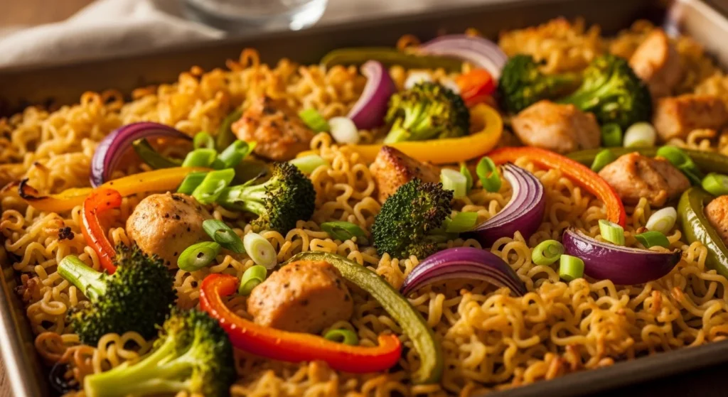 Sheet-Pan Crispy Ramen with Chicken and Veggies