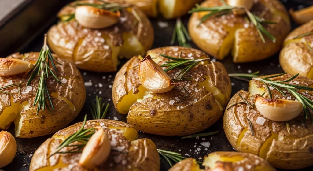 Smashed Potatoes with Garlic and Herbs