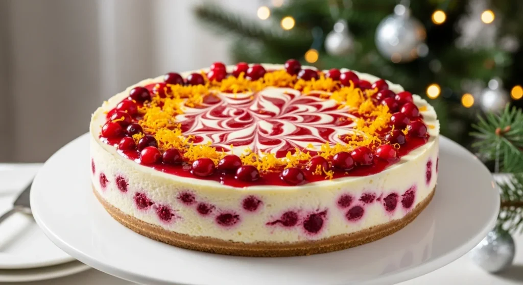 Cranberry Orange White Chocolate Cheesecake