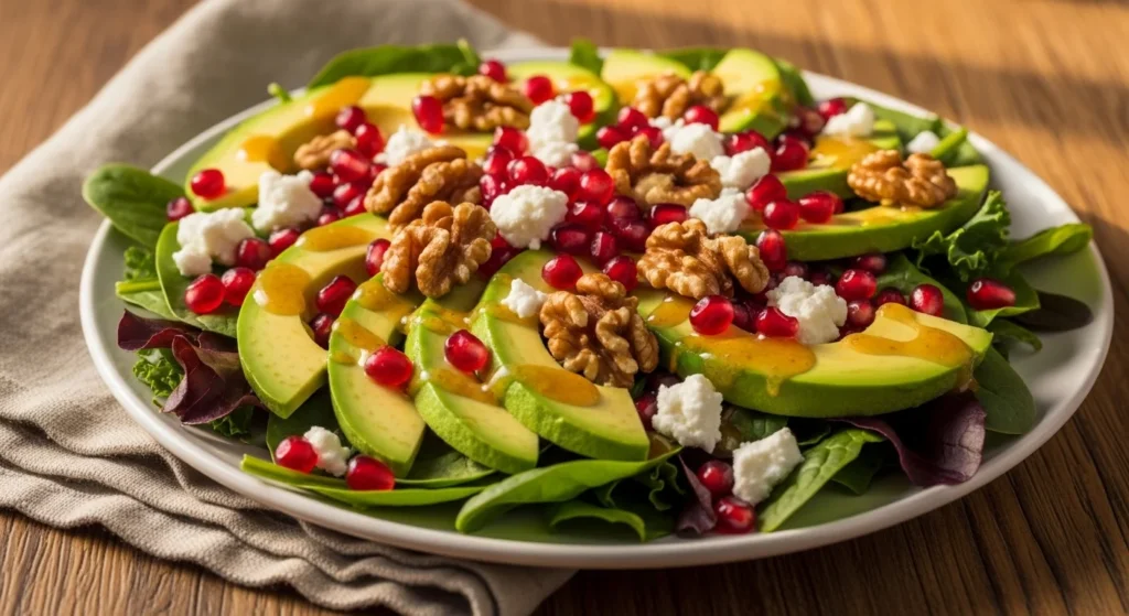 Honey Mustard Winter Greens with Avocado & Maple Walnuts