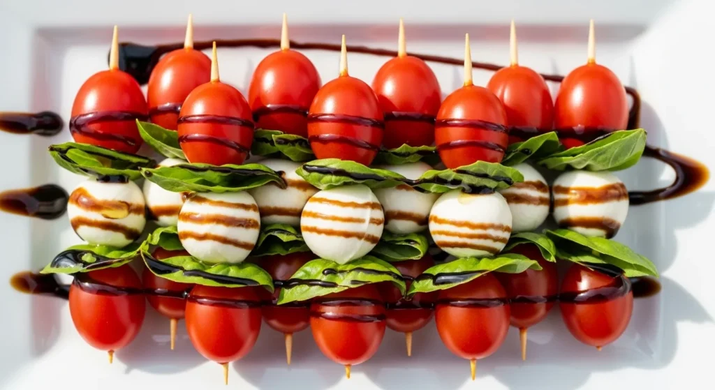 Mini Caprese Skewers Drizzled with Balsamic