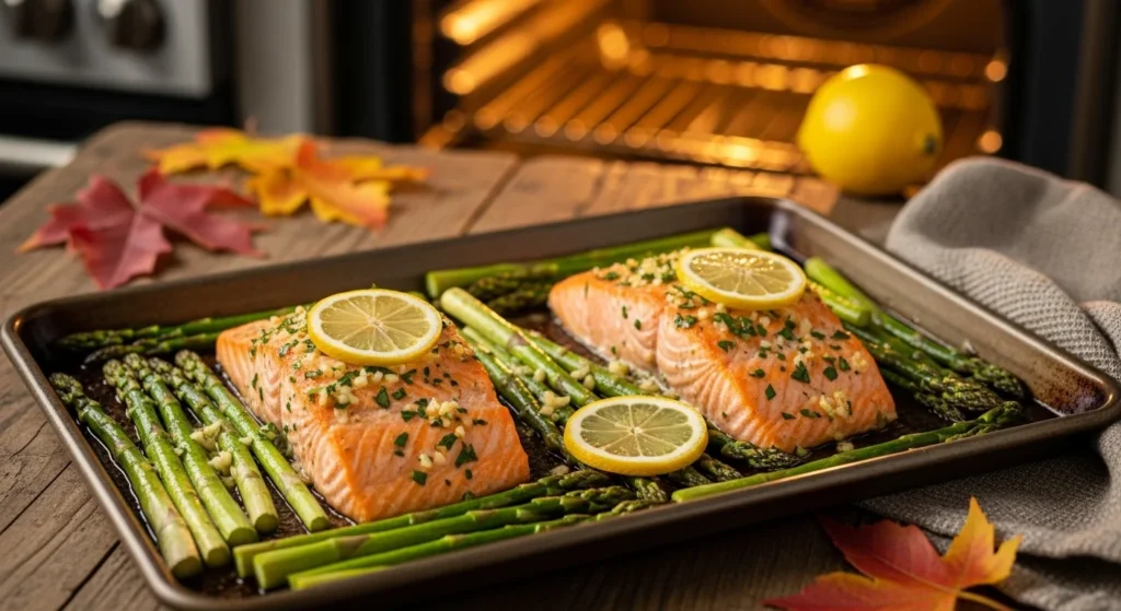 Sheet Pan Salmon with Asparagus and Lemon Garlic Butter