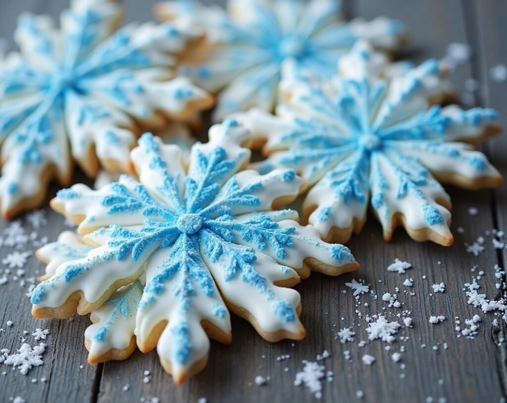 Snowflake Sugar Cookies with Watercolor Icing