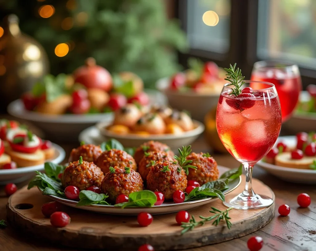 Red & Green Festive Color-Pop Buffet + Pomegranate Gin Fizz