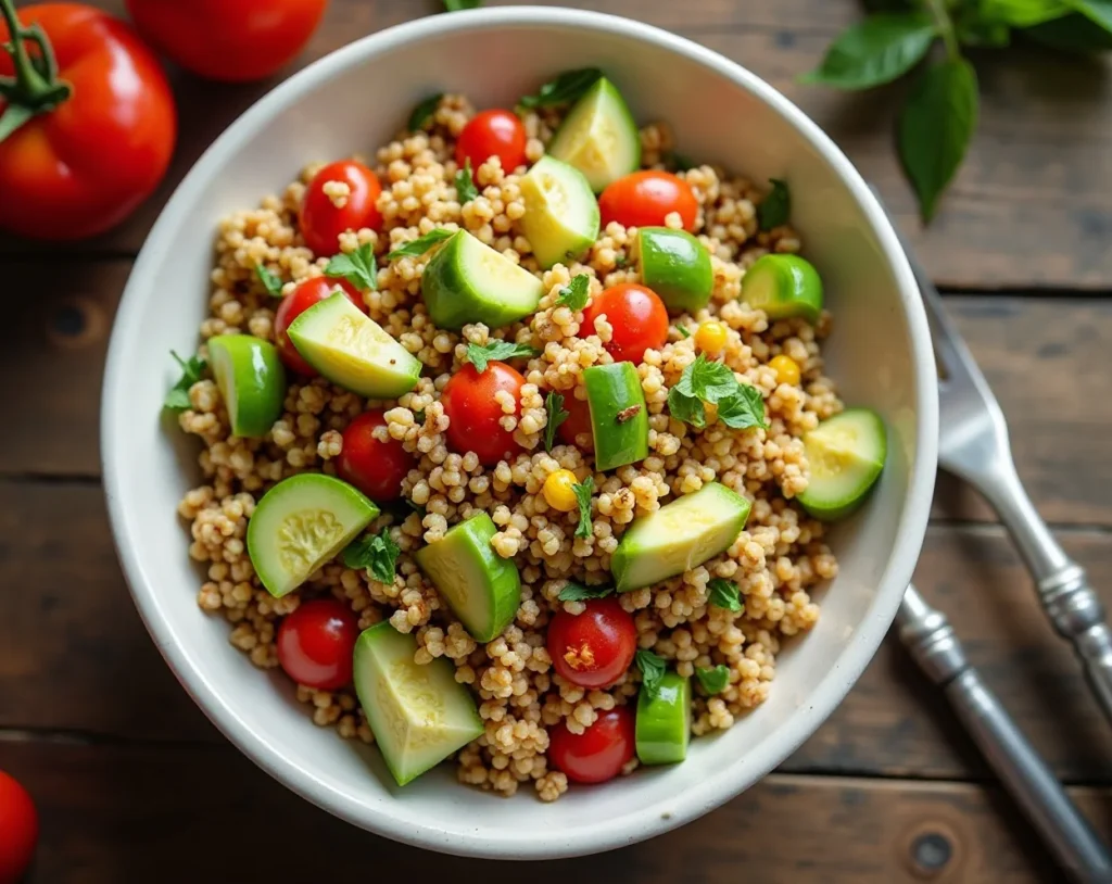 Confetti Quinoa Salad with Avocado Dressing