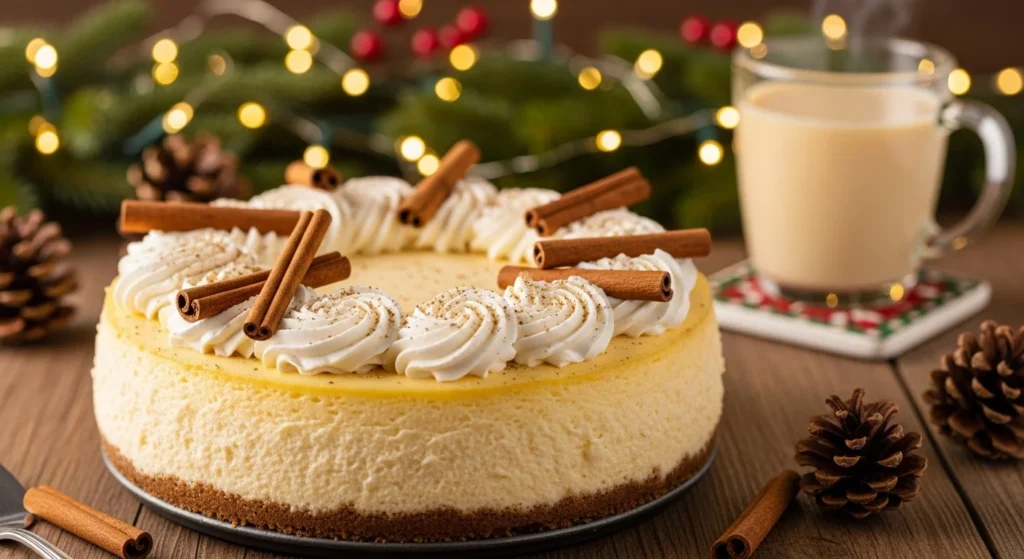 Eggnog Cheesecake with Spiced Gingersnap Crust