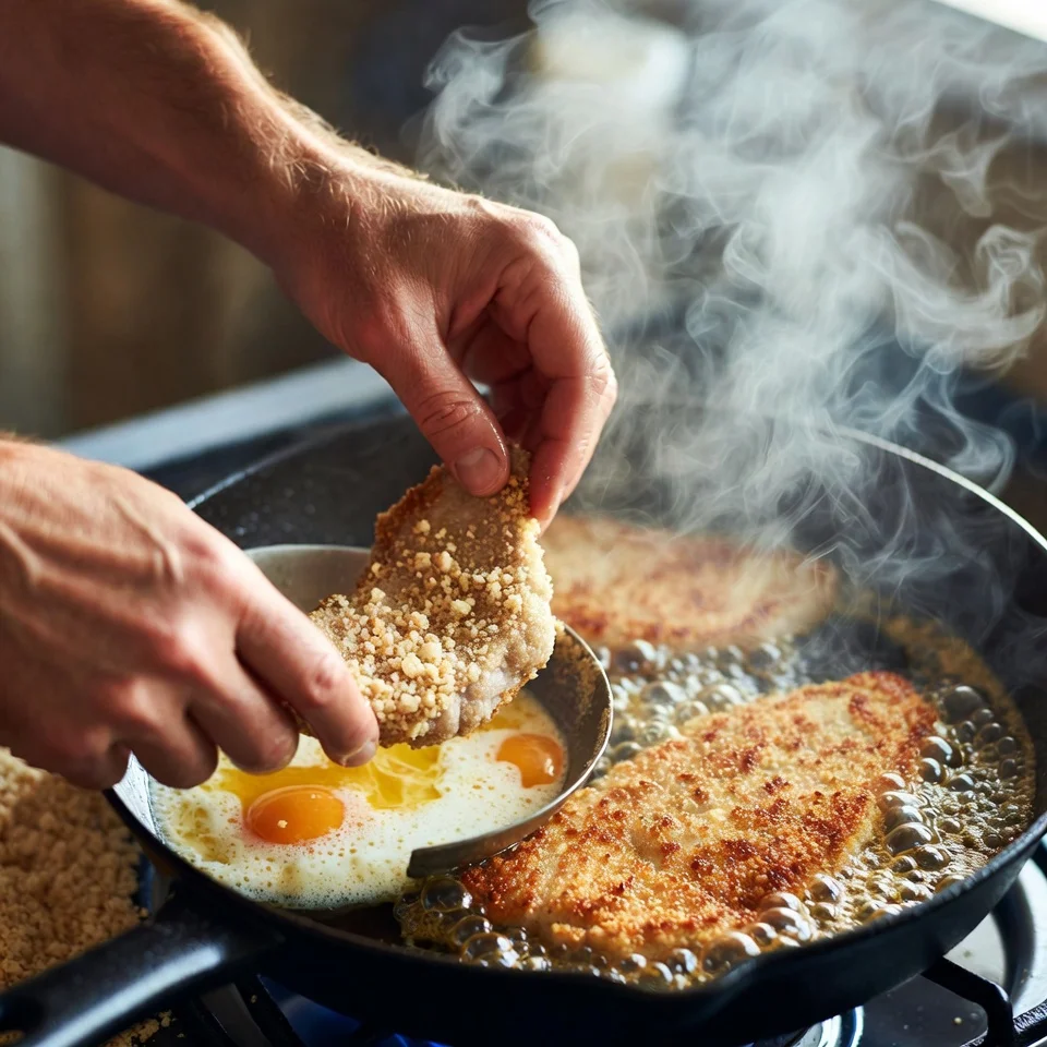 Crispy Classic German Schnitzel cooking
