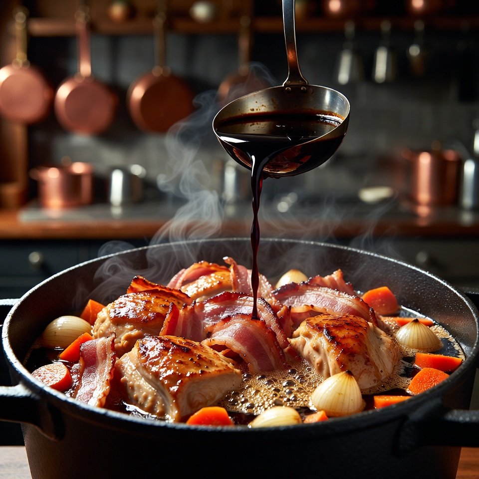 Classic French Coq au Vin cooking process