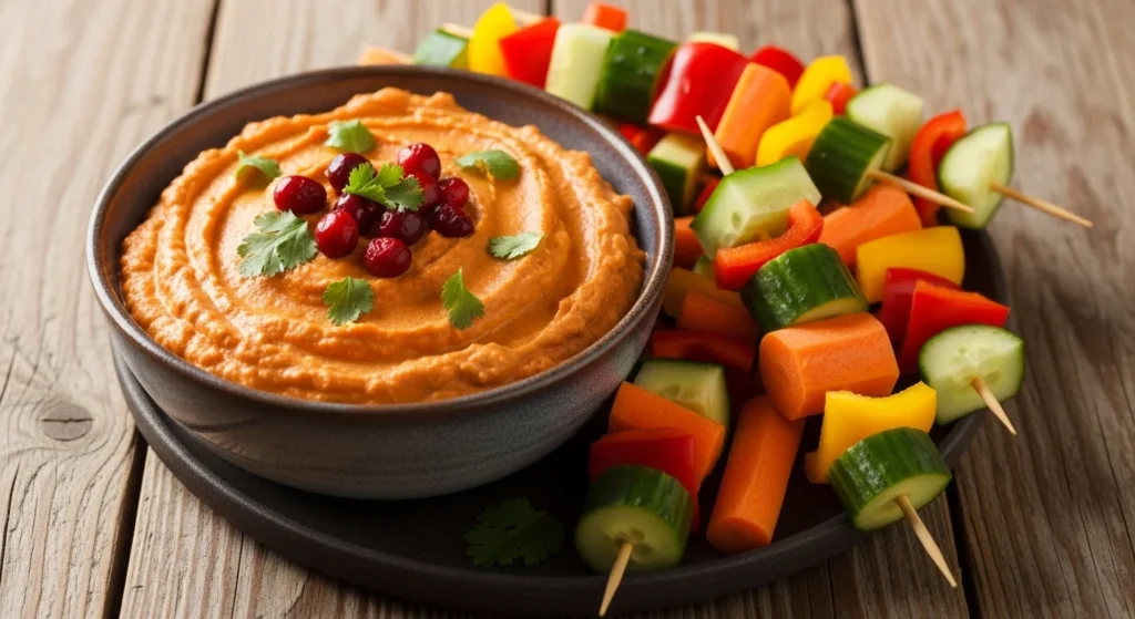 Cranberry Curry Dip with Veggie Skewers