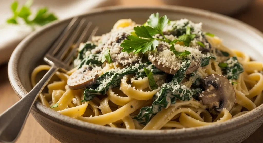 Creamy Mushroom and Spinach Pasta