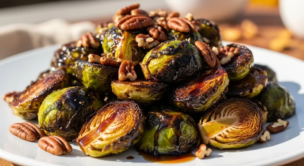 Roasted Brussels Sprouts with Maple and Pecans