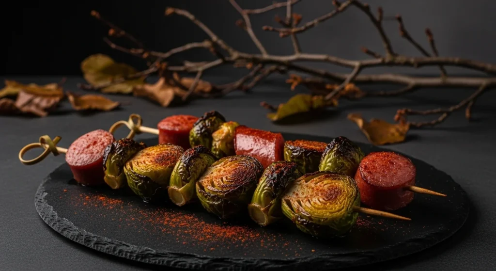 Spicy Sausage & Brussels Sprouts Kabobs