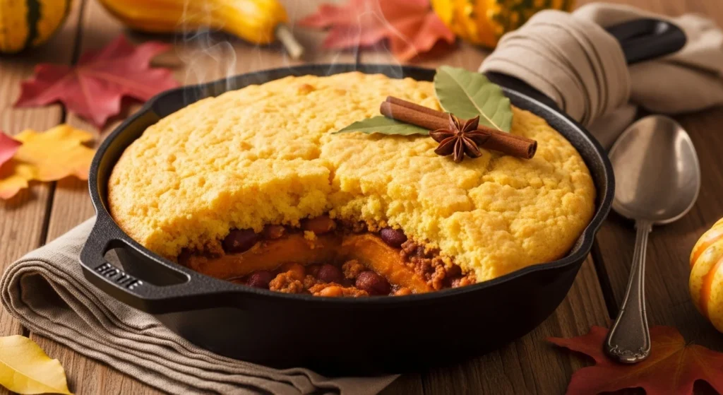 Pumpkin Chili with Cornbread Topping
