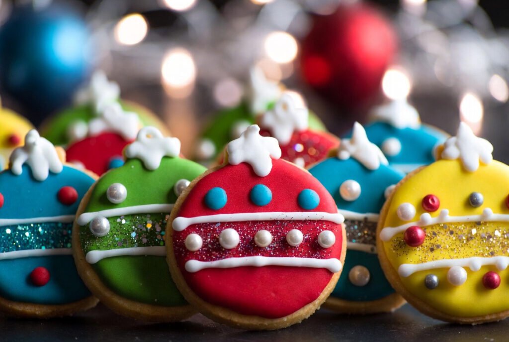 Ornament Ball Cookies with Polka Dots & Glitter
