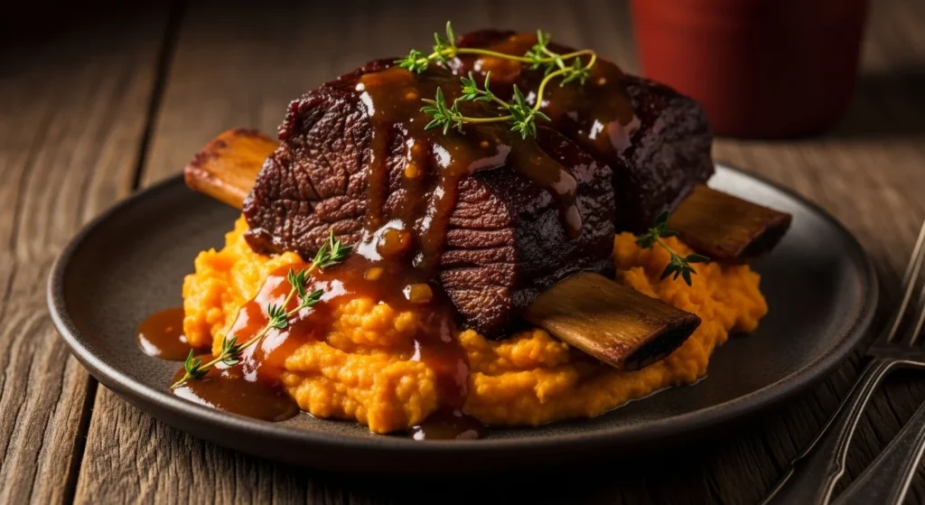 Apple Cider Braised Short Ribs over Mashed Sweet Potatoes