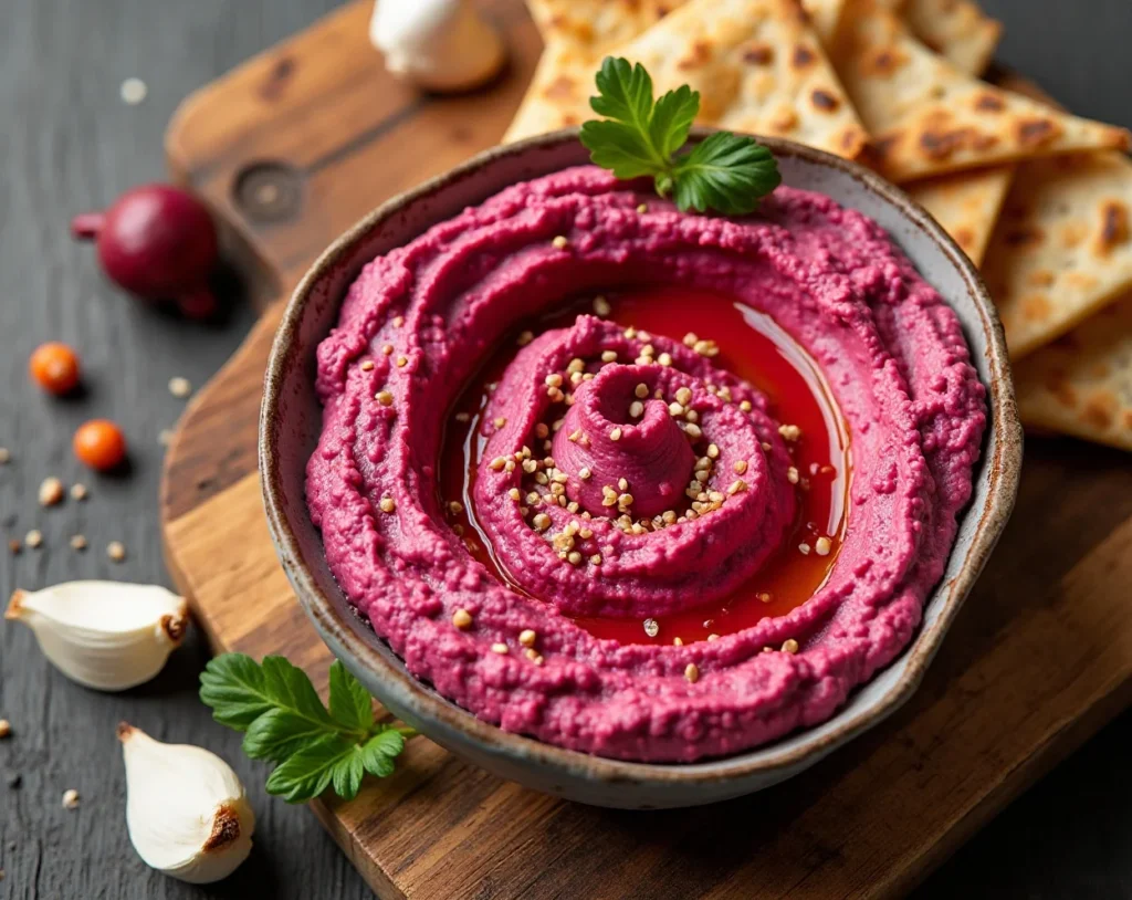 Beetroot Hummus with Pita Chips