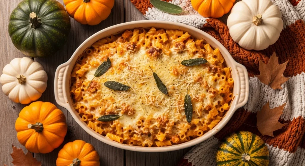 Pumpkin and Sausage Pasta Bake