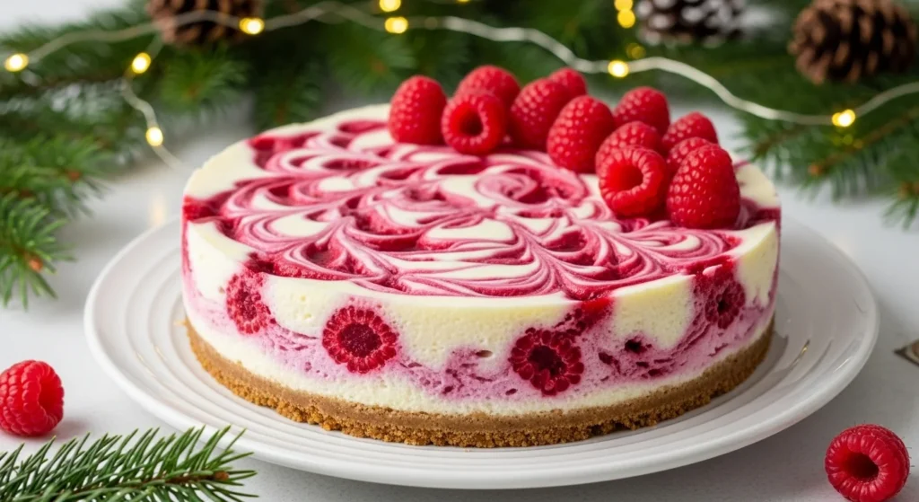 White Chocolate Raspberry Swirl Cheesecake