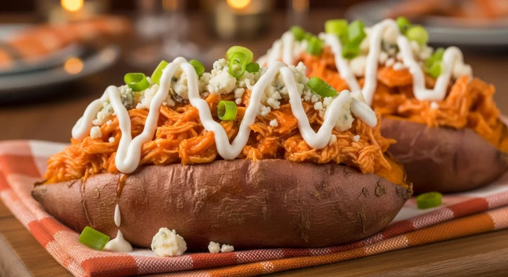 Buffalo Chicken Stuffed Sweet Potatoes
