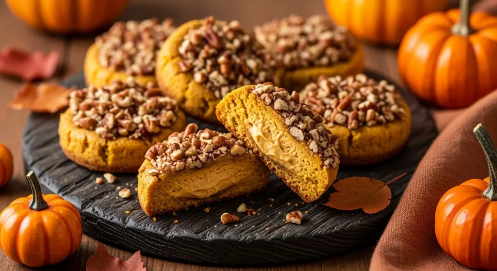 Pecan-Crusted Stuffed Pumpkin Cheesecake Cookies