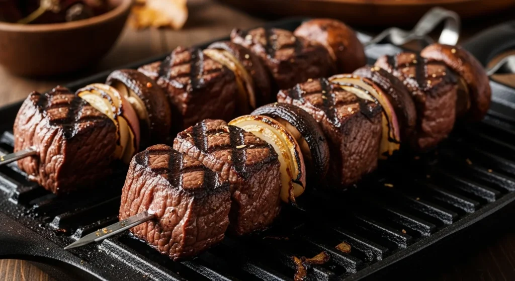 Mushroom & Onion Beef Kabobs