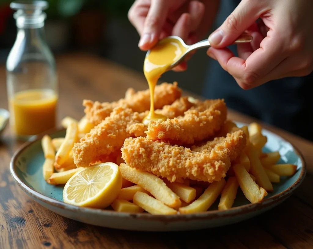 Crispy British Fish and Chips topping process