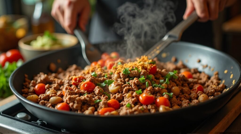 Beef Burrito cooking