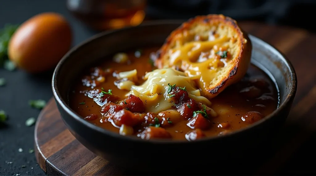 Caramelized French Onion Soup with Cheesy Croutons