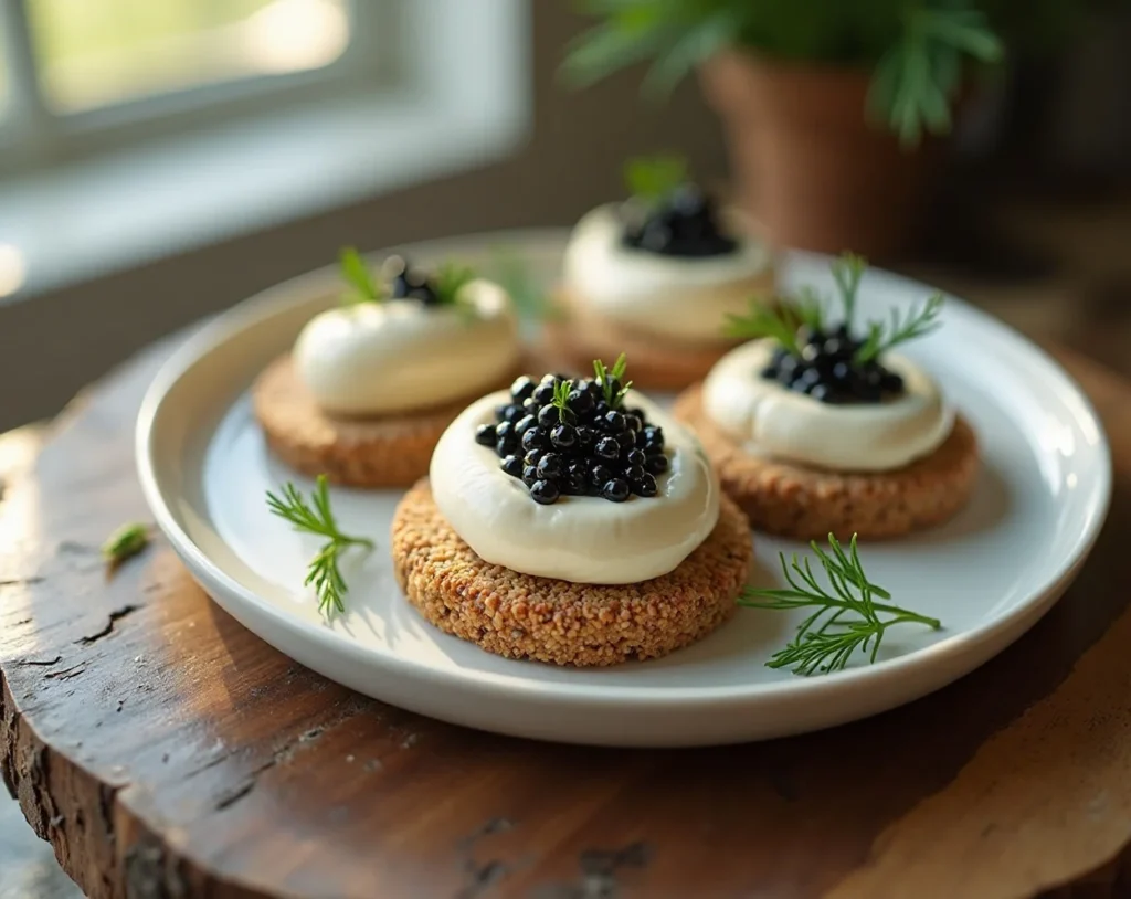 Caviar Blinis with Crème Fraiche