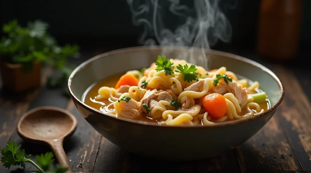 Classic Chicken Noodle Soup with a Herb Kick