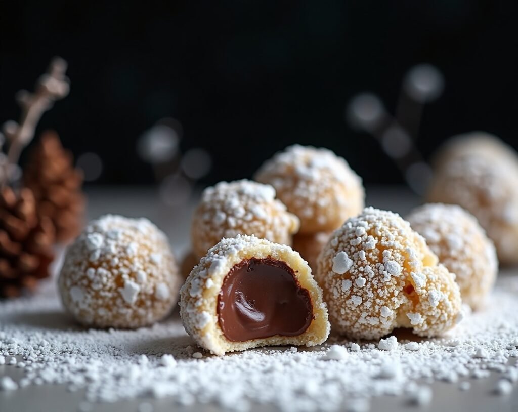 Coconut Snowball Cookies with Chocolate Surprise