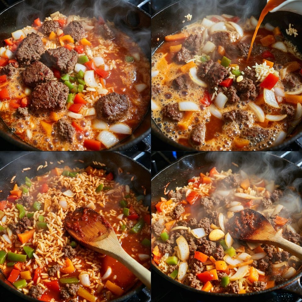 Ground Beef & Rice Skillet Magic mid process