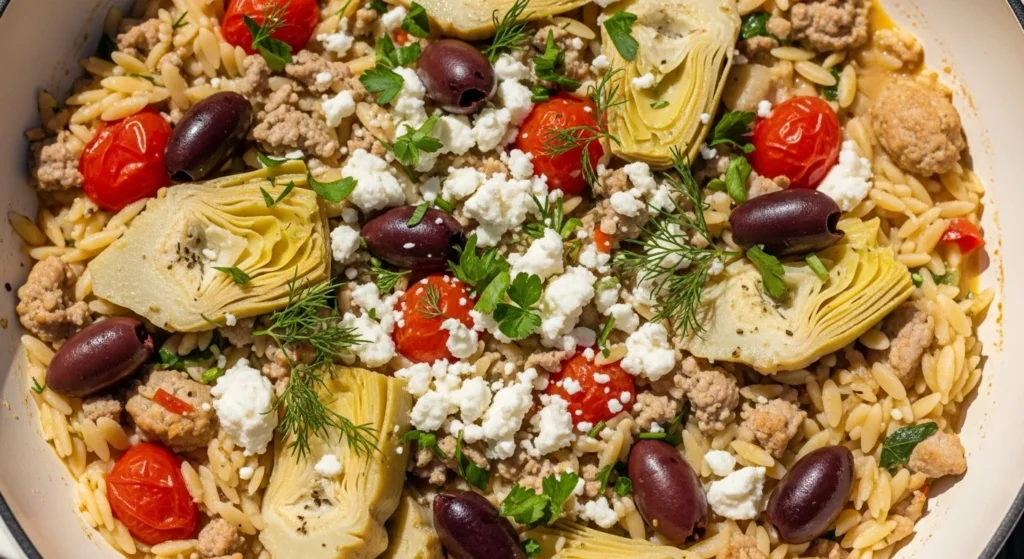 Ground Turkey Skillet with Artichokes and Olives