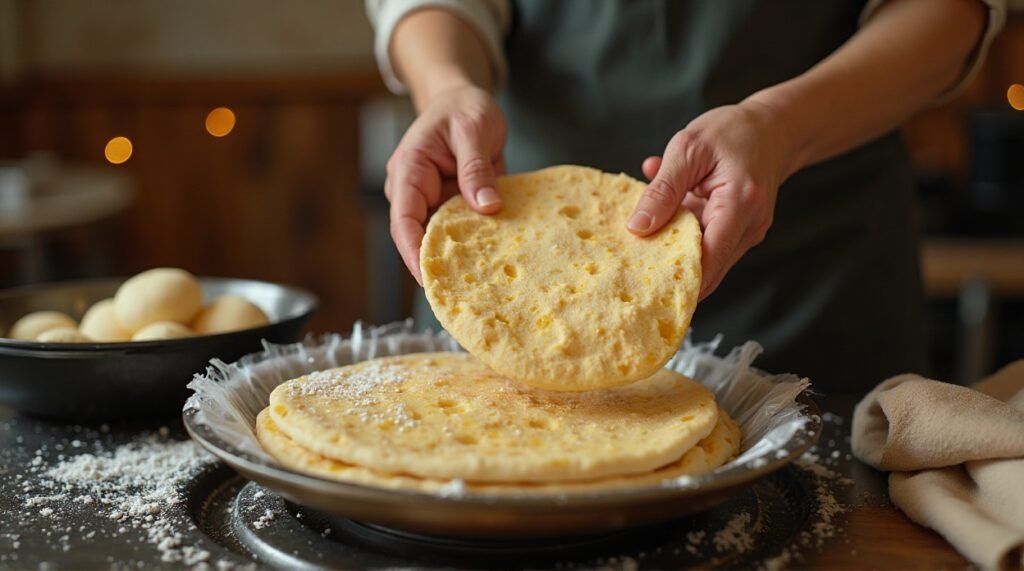 Homemade co rn tortillas cooking