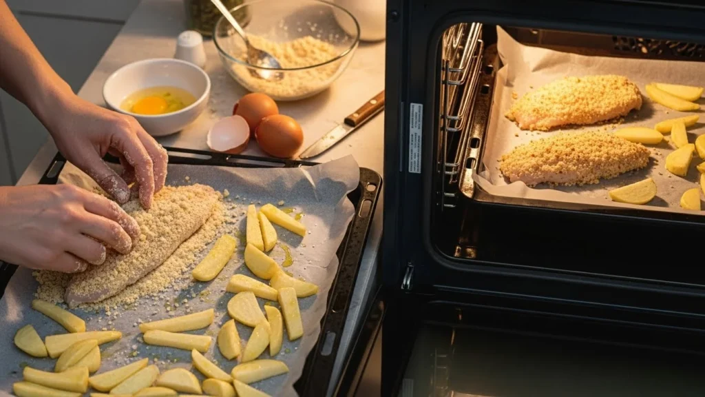 Keto Fish and Chips making process