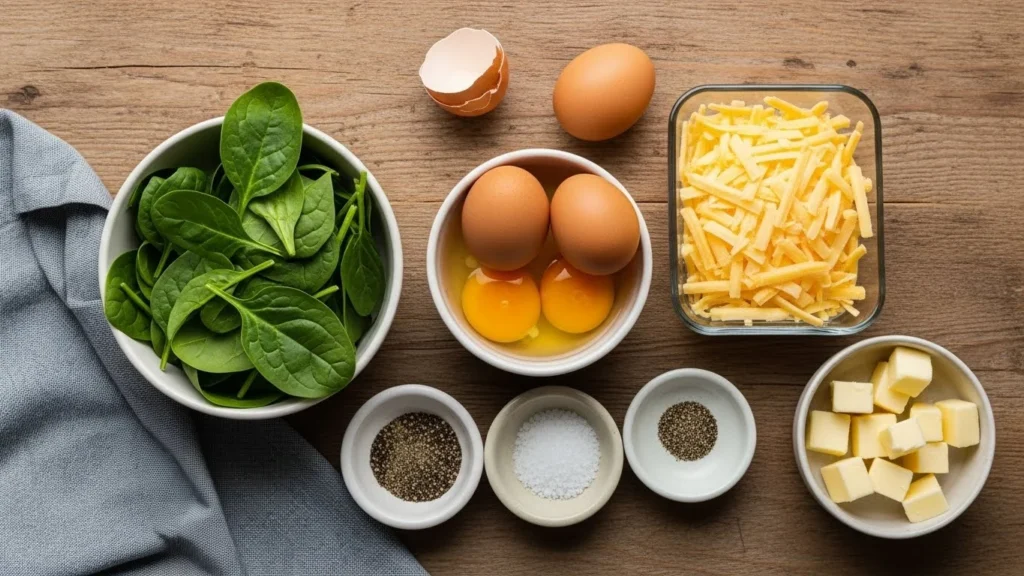 Keto Omelette with Spinach and Cheddar ingredients