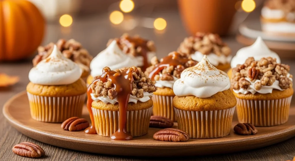 Mini Pumpkin Pie Cupcakes with Pecan Streusel