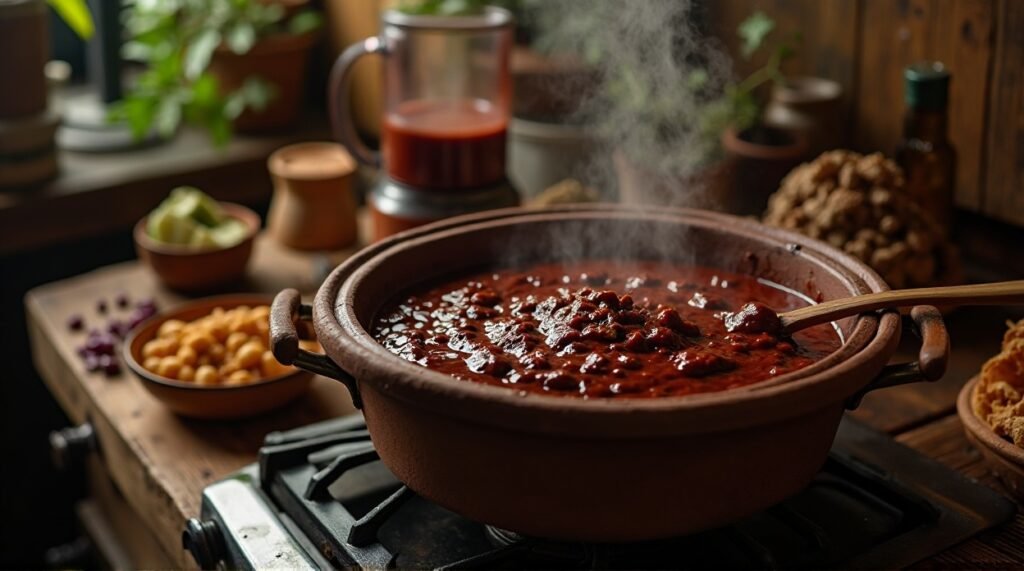 Mole Poblano cooking