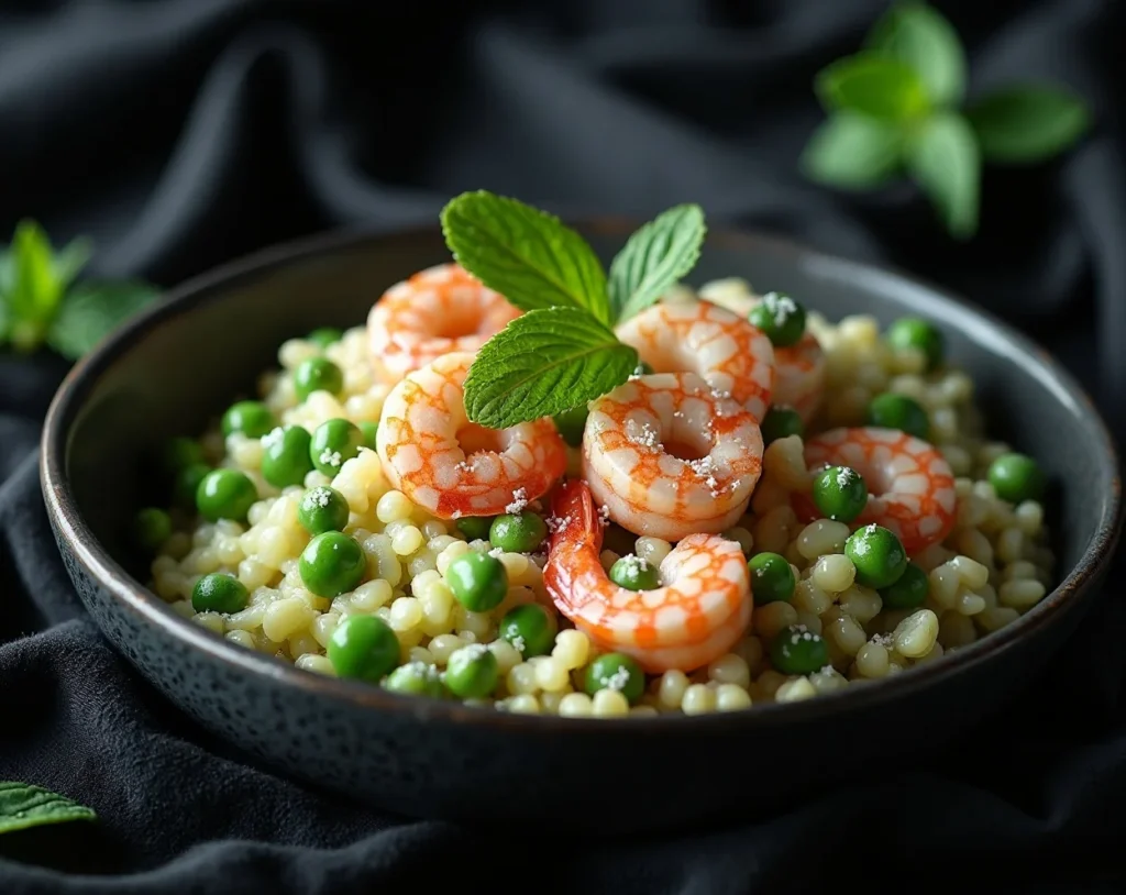 Pea and Mint Risotto with Shrimp