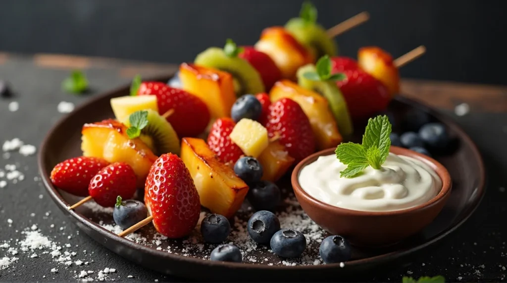 Sweet Fruit Kabobs with Yogurt Dip