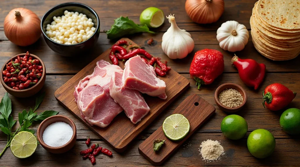Traditional Pozole Rojo ingredients