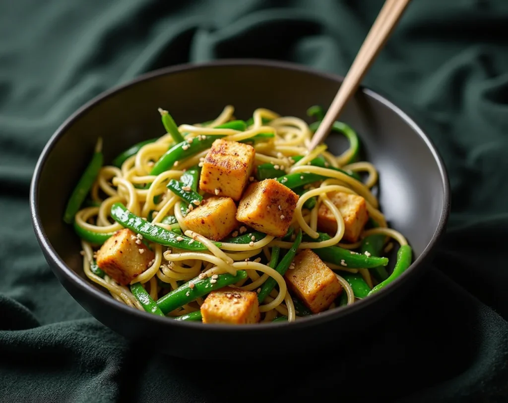 Zucchini Noodle Stir-Fry with Tofu and Snap Peas