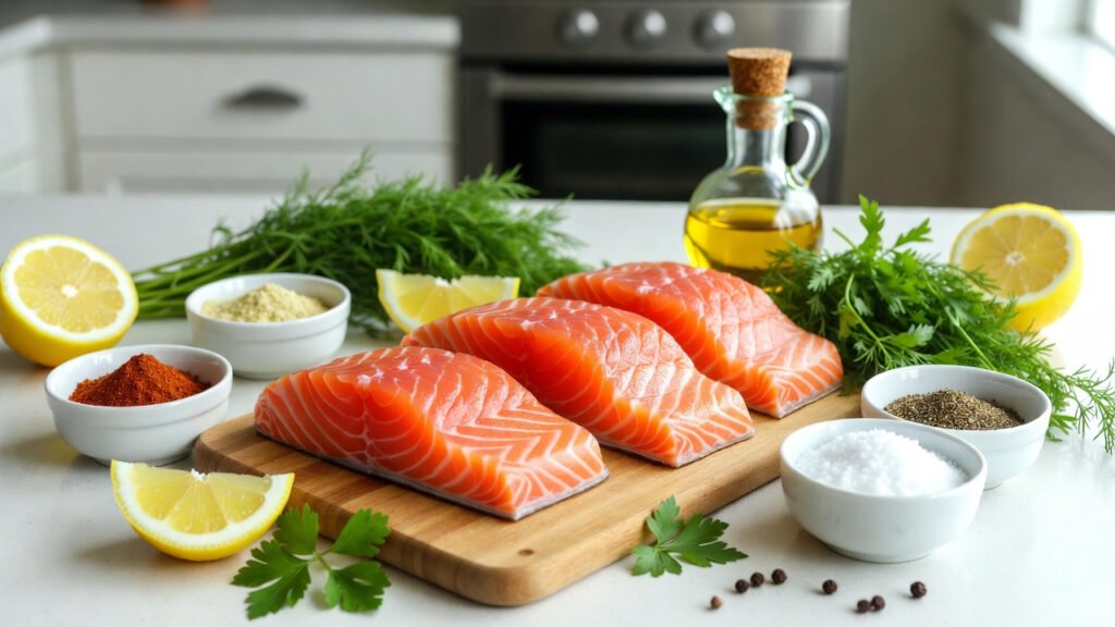 fryer-salmon-Ingredients-Flat-Lay