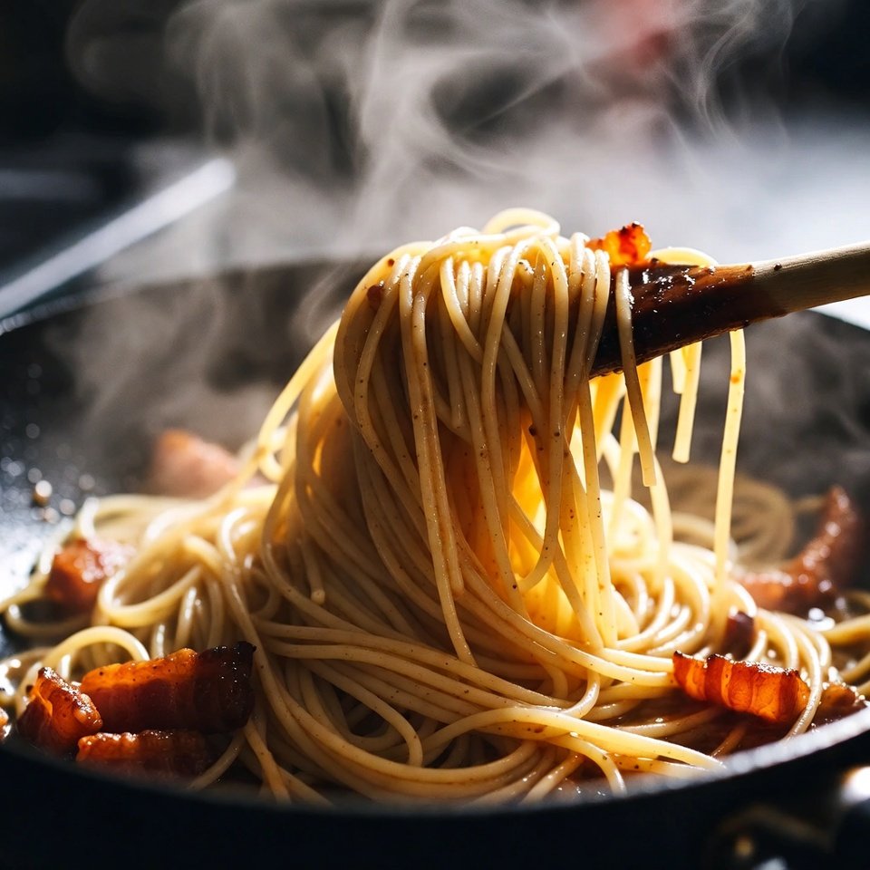 Classic Spaghetti Carbonara cooking