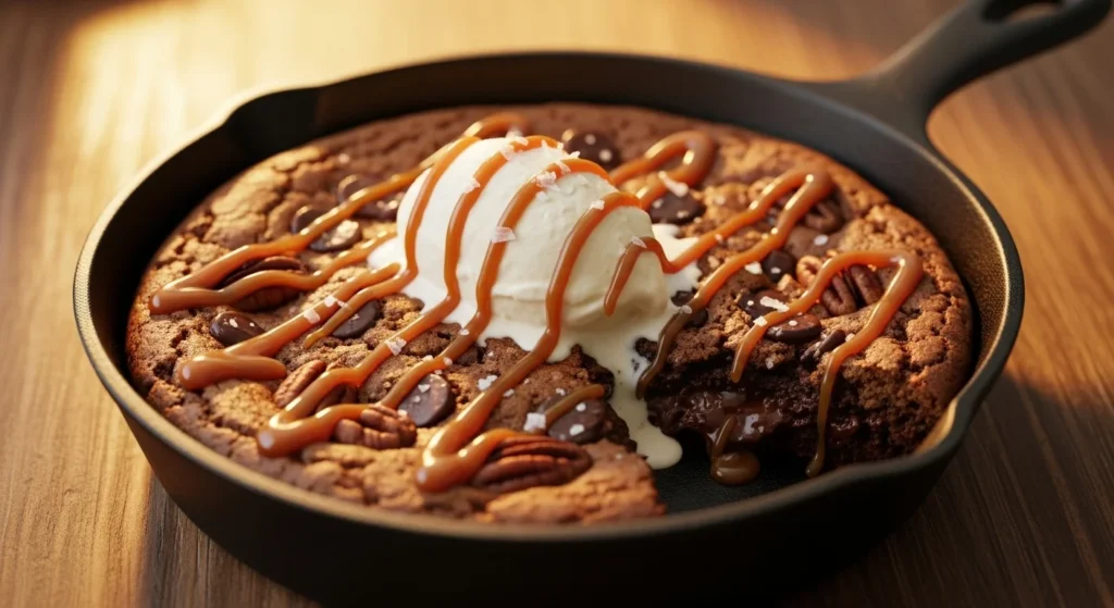 Salted Caramel Pecan Skillet Cookie