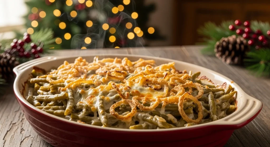 Cheesy Green Bean Casserole with Crispy Onions