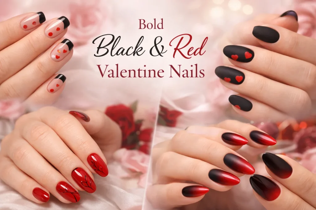 Bold Black & Red Valentine Nails