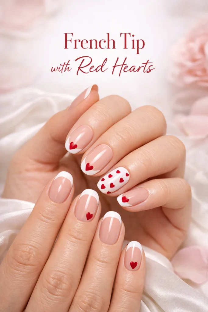 French Tip with Red Hearts