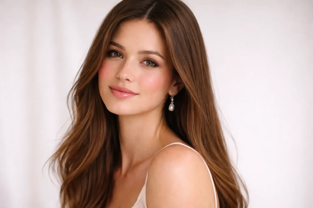 Glossy Straight Hair with Middle Part